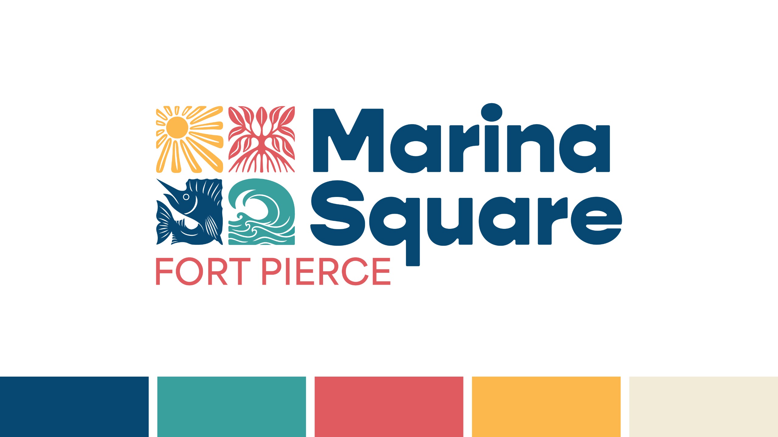 Fort Pierce Marina Square final logo in color and color palette along bottom